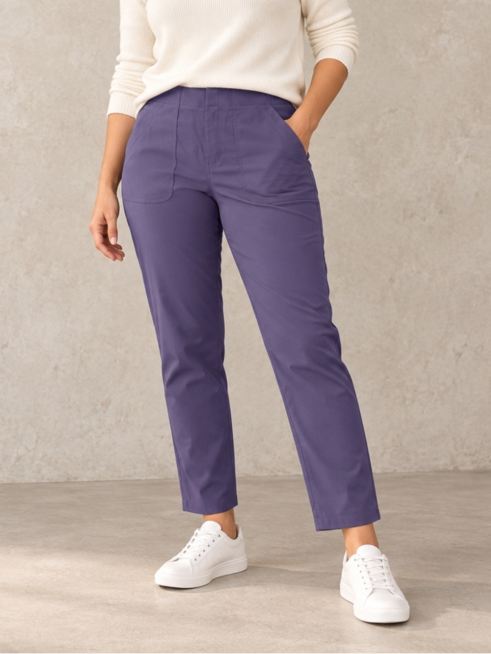 Eddie Bauer Horizon Straight Ankle Pants Plum with hidden zip pockets, Size 10